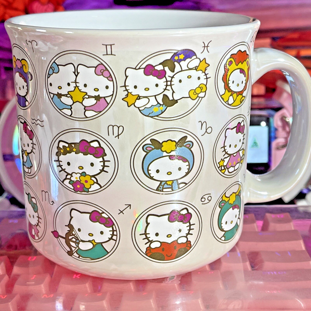 Hello Kitty Mug Zodiac Signs White Iridescent Large 20oz Astrology 2024 Sanrio